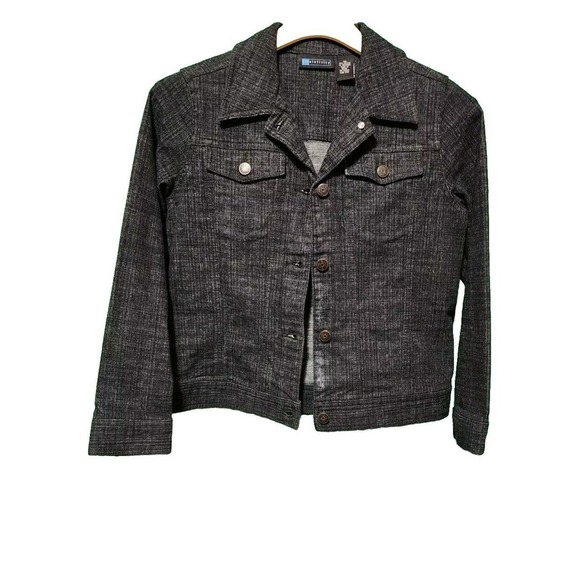 NWOT Relativity Jean Jacket Button Up Stretch Black Wash Women Size PS Fitted - Picture 1 of 5